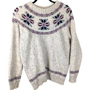 Vintage Fair Isle Print Beige Neutral Cream Knit Soft Sweater sz  Medium